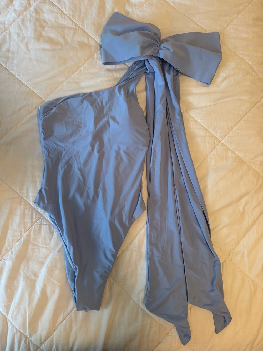 Gianni Bini One-Shoulder Bow Swimsuit — Light Blue